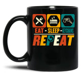 Eat Sleep Keychains Repeat - Funny Keyring Lover Black Coffee Mug, Gift Coffee Mug