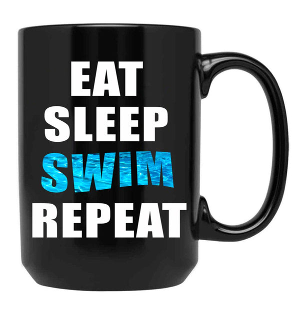 Eat Sleep Swim Repeat Black Coffee Mug, Gift Coffee Mug - Black