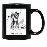 Egyptian Mau Cat Brush Sketch By Callisc Arts Black Coffee Mug, Gift Coffee Mug - Black