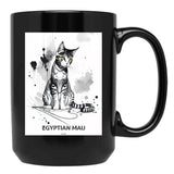 Egyptian Mau Cat Brush Sketch By Callisc Arts Black Coffee Mug, Gift Coffee Mug - Black