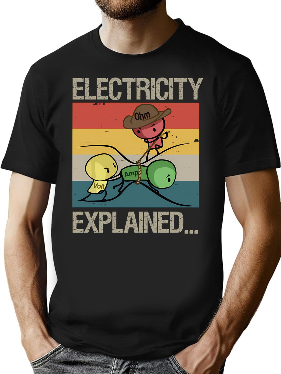 Electricity Explained... Vintage Retro Minimalist Graphic T-Shirt - Unisex Streetwear Tee - Black