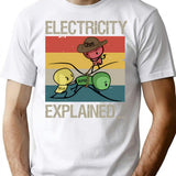 Electricity Explained... Vintage Retro Minimalist Graphic T-Shirt - Unisex Streetwear Tee - White