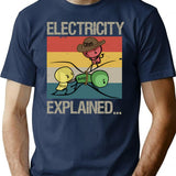Electricity Explained... Vintage Retro Minimalist Graphic T-Shirt - Unisex Streetwear Tee - Navy