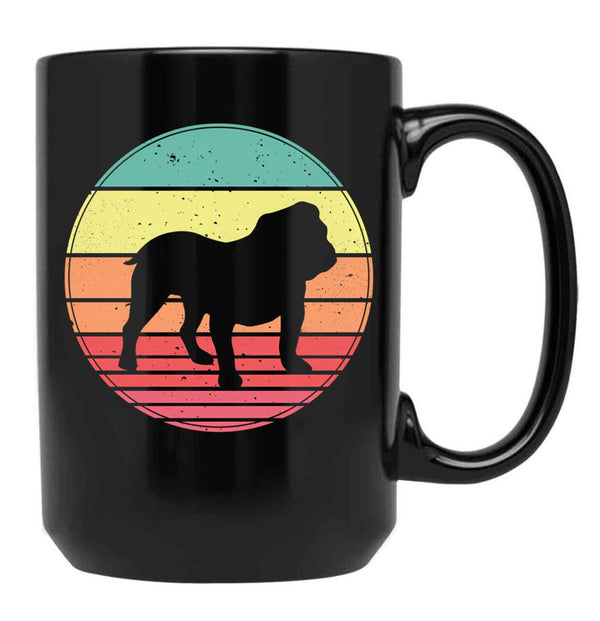 English Bulldog Vintage Retro Sunset Black Coffee Mug, Gift Coffee Mug - Black