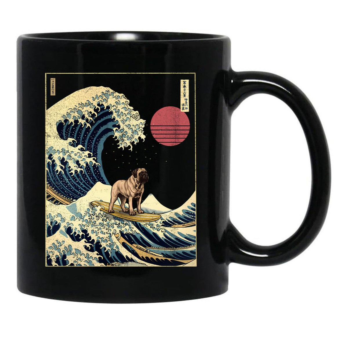 English Mastiff Kanagawa Japanese Surfing Wave Black Coffee Mug, Gift Coffee Mug - Black