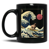English Mastiff Kanagawa Japanese Surfing Wave Black Coffee Mug, Gift Coffee Mug