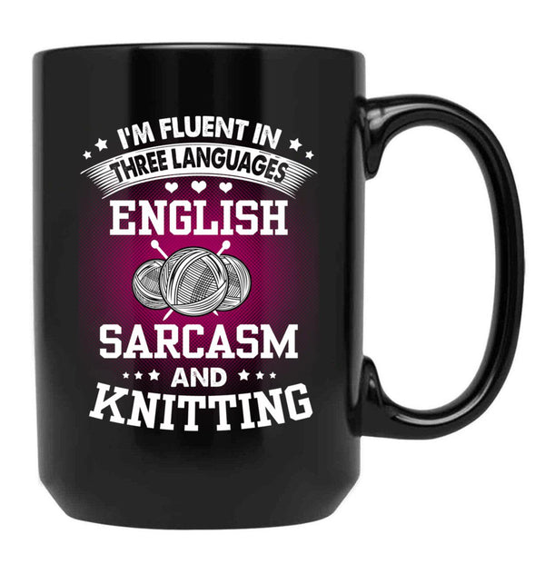 English Sarcasm And Knitting Black Coffee Mug, Gift Coffee Mug - Black