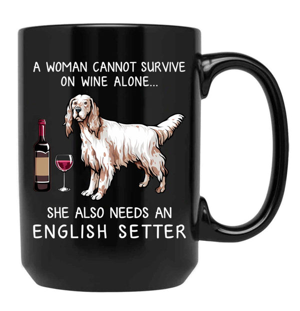 English Setter And Wine Funny Dog Black Coffee Mug, Gift Coffee Mug - Black