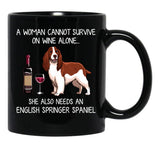 English Springer Spaniel And Wine Funny Dog Black Coffee Mug, Gift Coffee Mug - Black