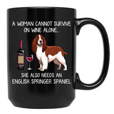 English Springer Spaniel And Wine Funny Dog Black Coffee Mug, Gift Coffee Mug - Black