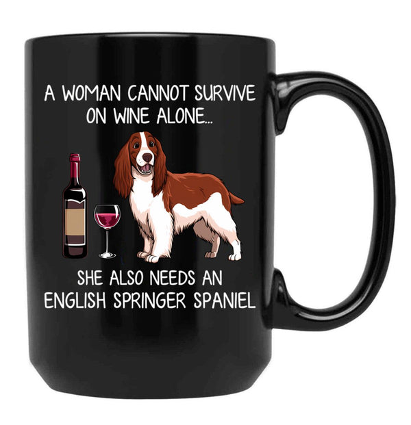 English Springer Spaniel And Wine Funny Dog Black Coffee Mug, Gift Coffee Mug - Black
