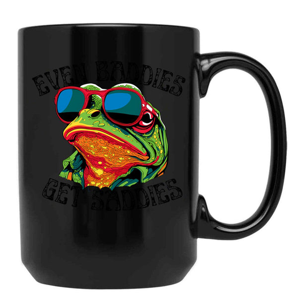 Even Baddies Get Saddies Funny Frog Cute Black Coffee Mug, Gift Coffee Mug - Black