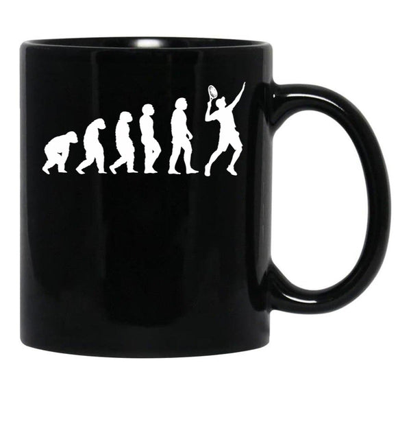 Evolution Of Man To Tennis Player Vintage Tennis Sport Gift Tennis Racket Black Coffee Mug, Gift Coffee Mug - Black
