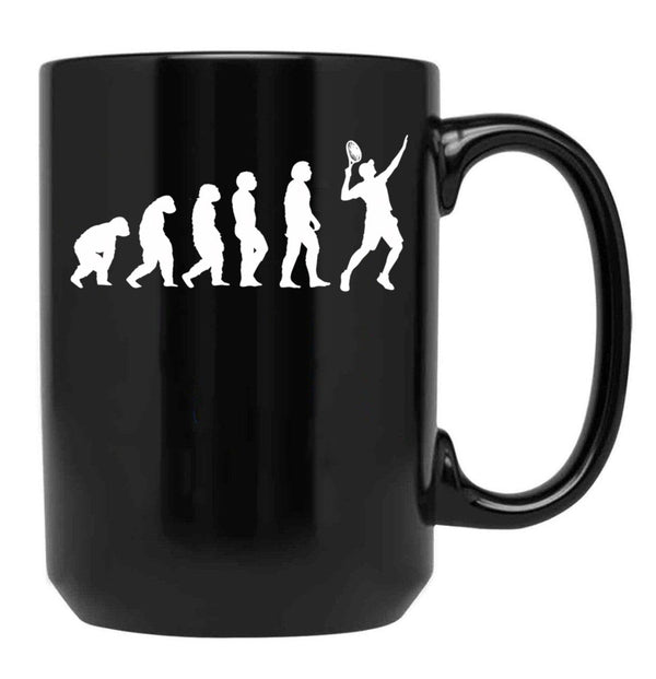 Evolution Of Man To Tennis Player Vintage Tennis Sport Gift Tennis Racket Black Coffee Mug, Gift Coffee Mug - Black