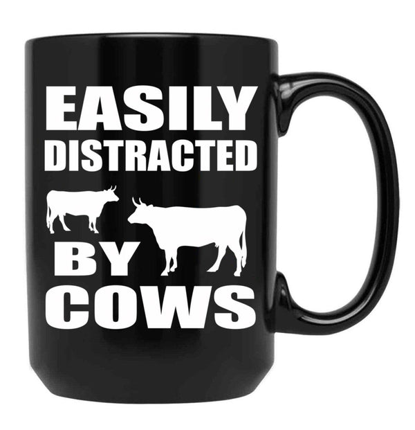 Farmer Cattle Cows Tshirts - Funny Cow Tshirt Easily Distracted By Cows Gift Idea Tshirt Black Coffee Mug, Gift Coffee Mug - Black