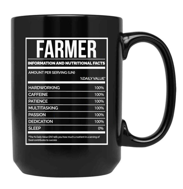 Farmer Funny Farming Nutrition Label Black Coffee Mug, Gift Coffee Mug - Black
