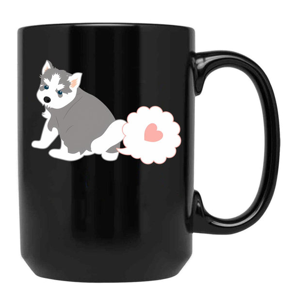 Farting Siberian Husky Puppy Black Coffee Mug, Gift Coffee Mug - Black