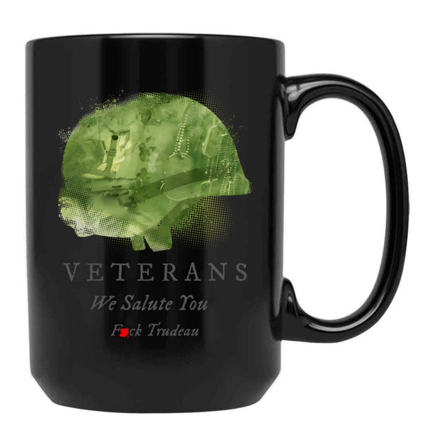 Fck Trudeau We Salute Vets Black Coffee Mug, Gift Coffee Mug - Black