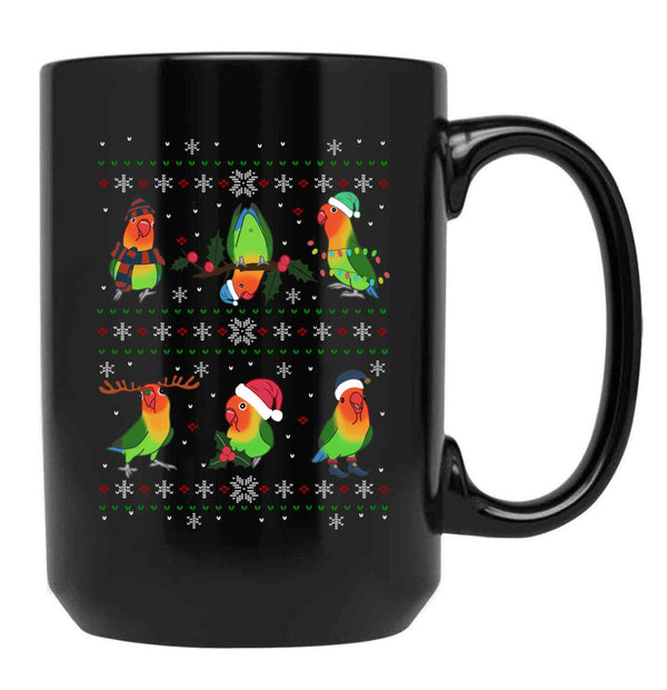 Fischer'S Lovebird Ugly Christmas Pattern Black Coffee Mug, Gift Coffee Mug - Black