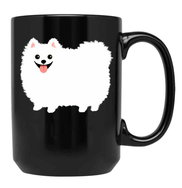 Fluffy White Pomeranian Black Coffee Mug, Gift Coffee Mug - Black
