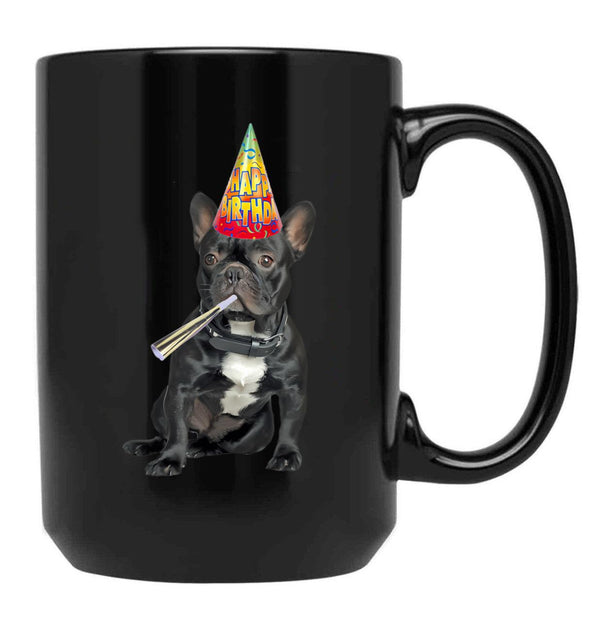 French Bulldog Birthday Black Coffee Mug, Gift Coffee Mug - Black
