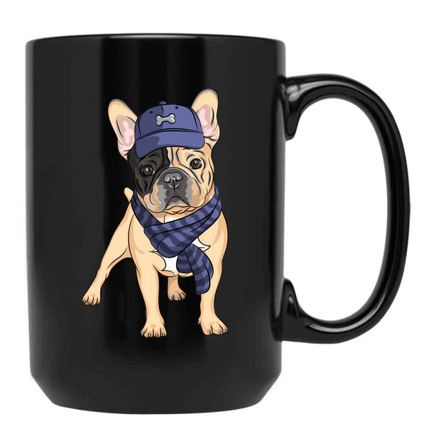 French Bulldog Hipster Black Coffee Mug, Gift Coffee Mug - Black
