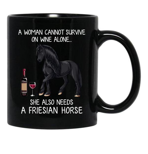 Friesian Horse And Wine Funny Horse Black Coffee Mug, Gift Coffee Mug - Black