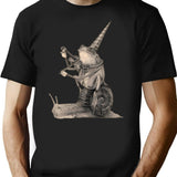 Frog Playing Violin While Riding A Snail Medieval Renaissance Minimalist Graphic T-Shirt - Unisex Streetwear Tee - Black