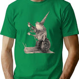 Frog Playing Violin While Riding A Snail Medieval Renaissance Minimalist Graphic T-Shirt - Unisex Streetwear Tee - Green