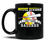 Funny Baseballoftball Divided House Ball Mom Black Coffee Mug, Gift Coffee Mug