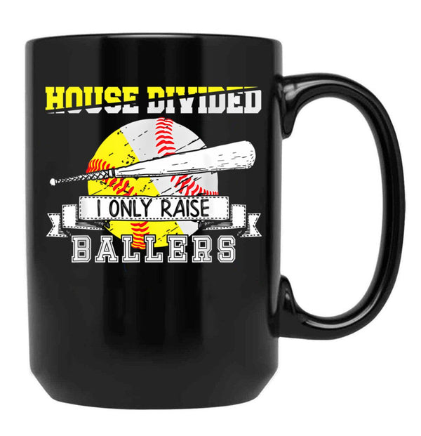 Funny Baseballoftball Divided House Ball Mom Black Coffee Mug, Gift Coffee Mug - Black