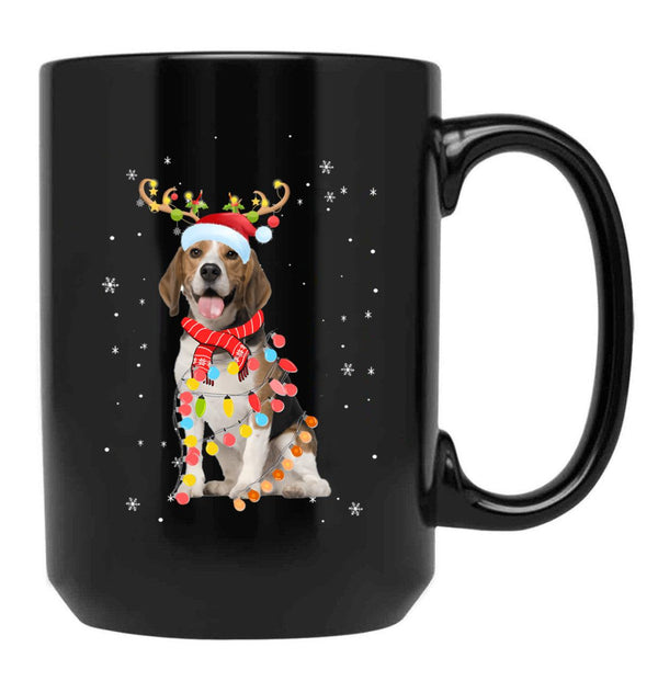 Funny Beagle Christmas Tree Santa Reindeer Pajamas Black Coffee Mug, Gift Coffee Mug - Black