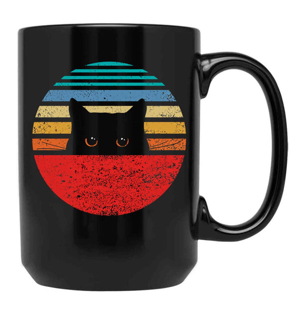 Funny Black Cat Retro Style Black Coffee Mug, Gift Coffee Mug - Black
