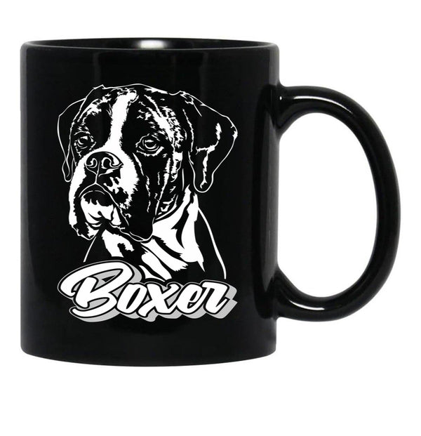 Funny Boxer Dog Canine Portrait Black Coffee Mug, Gift Coffee Mug - Black