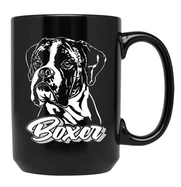 Funny Boxer Dog Canine Portrait Black Coffee Mug, Gift Coffee Mug - Black