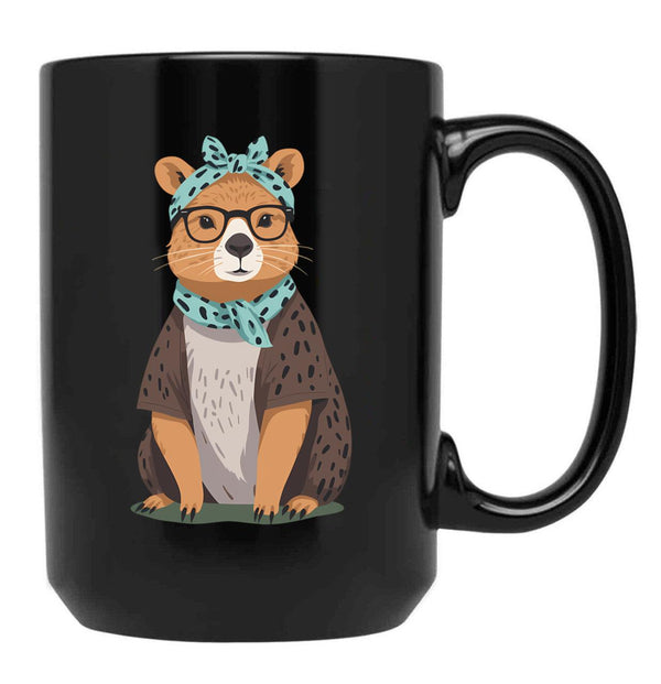 Funny Capybara Mom Design Water Pig Mother Black Coffee Mug, Gift Coffee Mug - Black