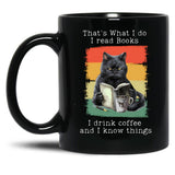 Funny Cat And Books T-Shirt Black Coffee Mug, Gift Coffee Mug