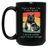 Funny Cat And Books T-Shirt Black Coffee Mug, Gift Coffee Mug