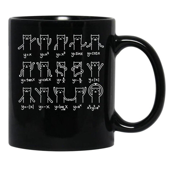 Funny Cat And Math Cat And Algebra Lover Black Coffee Mug, Gift Coffee Mug - Black