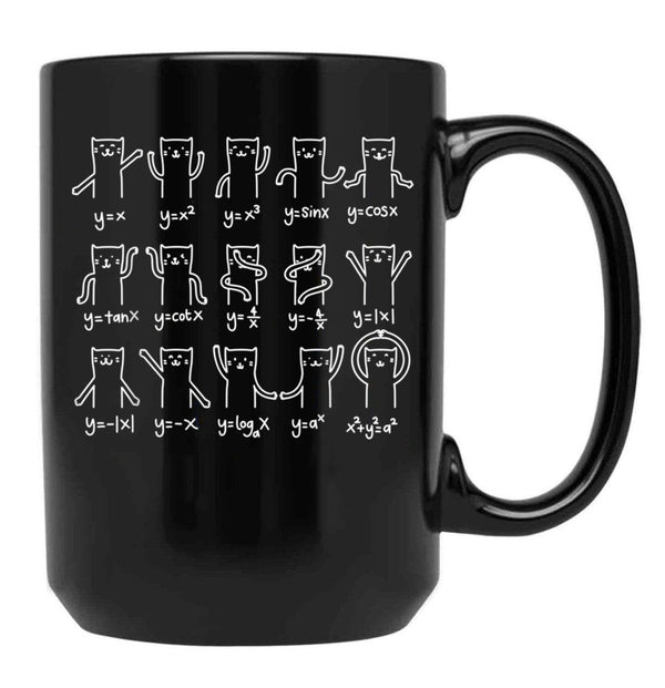 Funny Cat And Math Cat And Algebra Lover Black Coffee Mug, Gift Coffee Mug - Black
