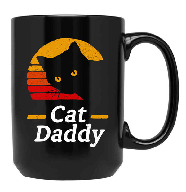 Funny Cat Daddy Vintage Cat Dad Gift Black Coffee Mug, Gift Coffee Mug - Black