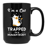 Funny Cat Trapped In The Human Body Black Coffee Mug, Gift Coffee Mug - Black