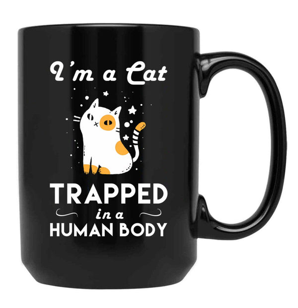 Funny Cat Trapped In The Human Body Black Coffee Mug, Gift Coffee Mug - Black
