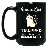 Funny Cat Trapped In The Human Body Black Coffee Mug, Gift Coffee Mug