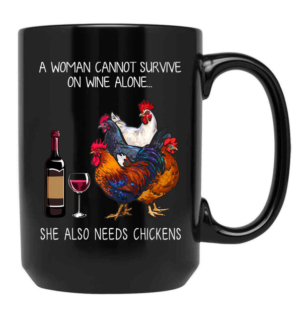 Funny Chickens Women And Wine Black Coffee Mug, Gift Coffee Mug - Black