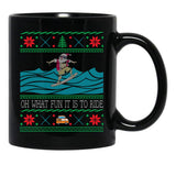 Funny Christmas Surfing Santa Hawaiian Ugly Christmas Black Coffee Mug, Gift Coffee Mug - Black