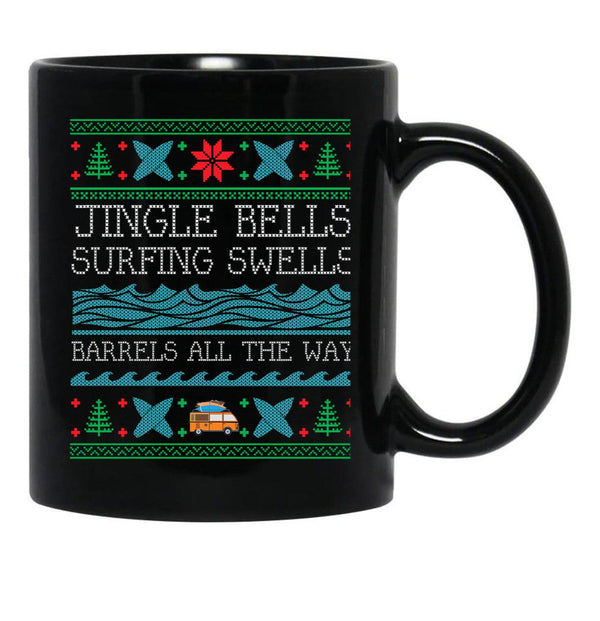 Funny Christmas Surfing Surf Board Ugly Christmas Xmas Black Coffee Mug, Gift Coffee Mug - Black