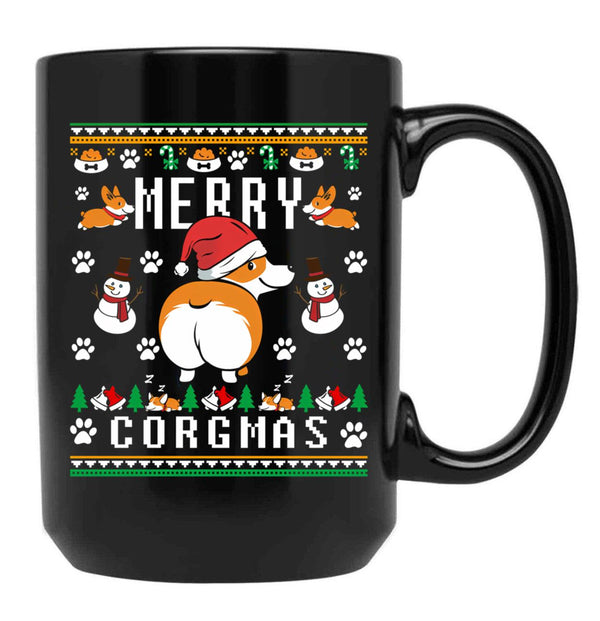 Funny Corgi Lover Ugly Christmas Sweater Black Coffee Mug, Gift Coffee Mug - Black