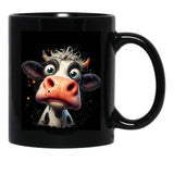 Funny Cow Big Eyes Portrait Black Coffee Mug, Gift Coffee Mug - Black