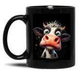 Funny Cow Big Eyes Portrait Black Coffee Mug, Gift Coffee Mug